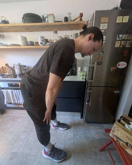 Guy before the programme, showing limited forward-bending range